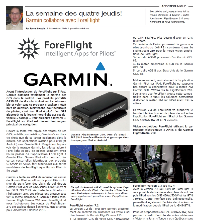 Garmin collabore avec ForeFlight